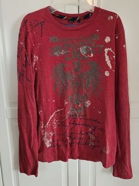 Buffalo David Bitton Red Tee with Blue Logo Print